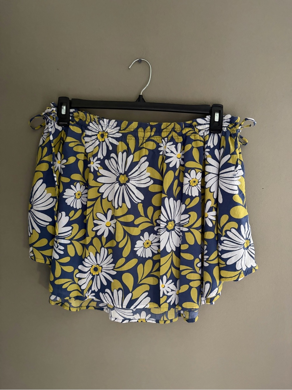 Aerie Side Tie Skirt XL Floral Blue Green Daisy Elastic Waist 100% Cotton Lined
